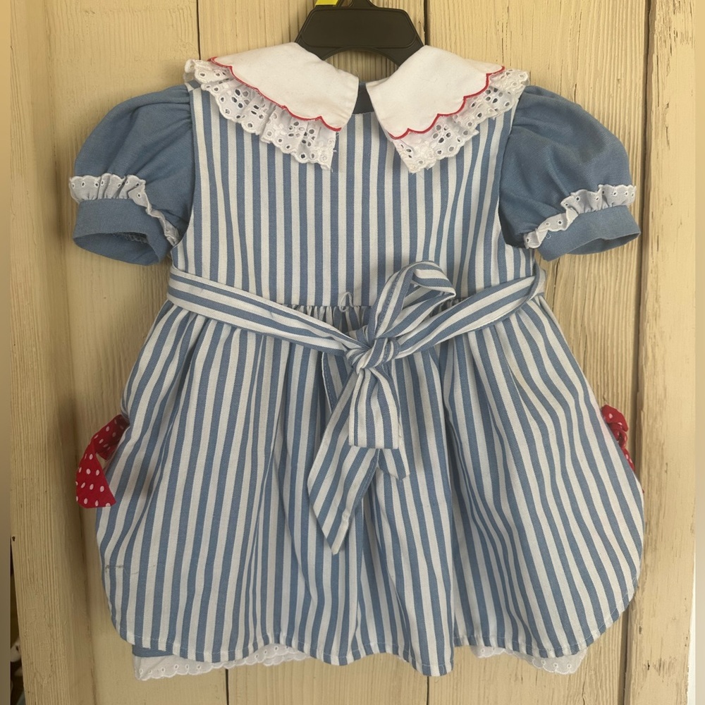 Vintage Rare Editions 3T Blue Stripe Heart Schoolhouse Dress - 2pc Set - Picture 2 of 4